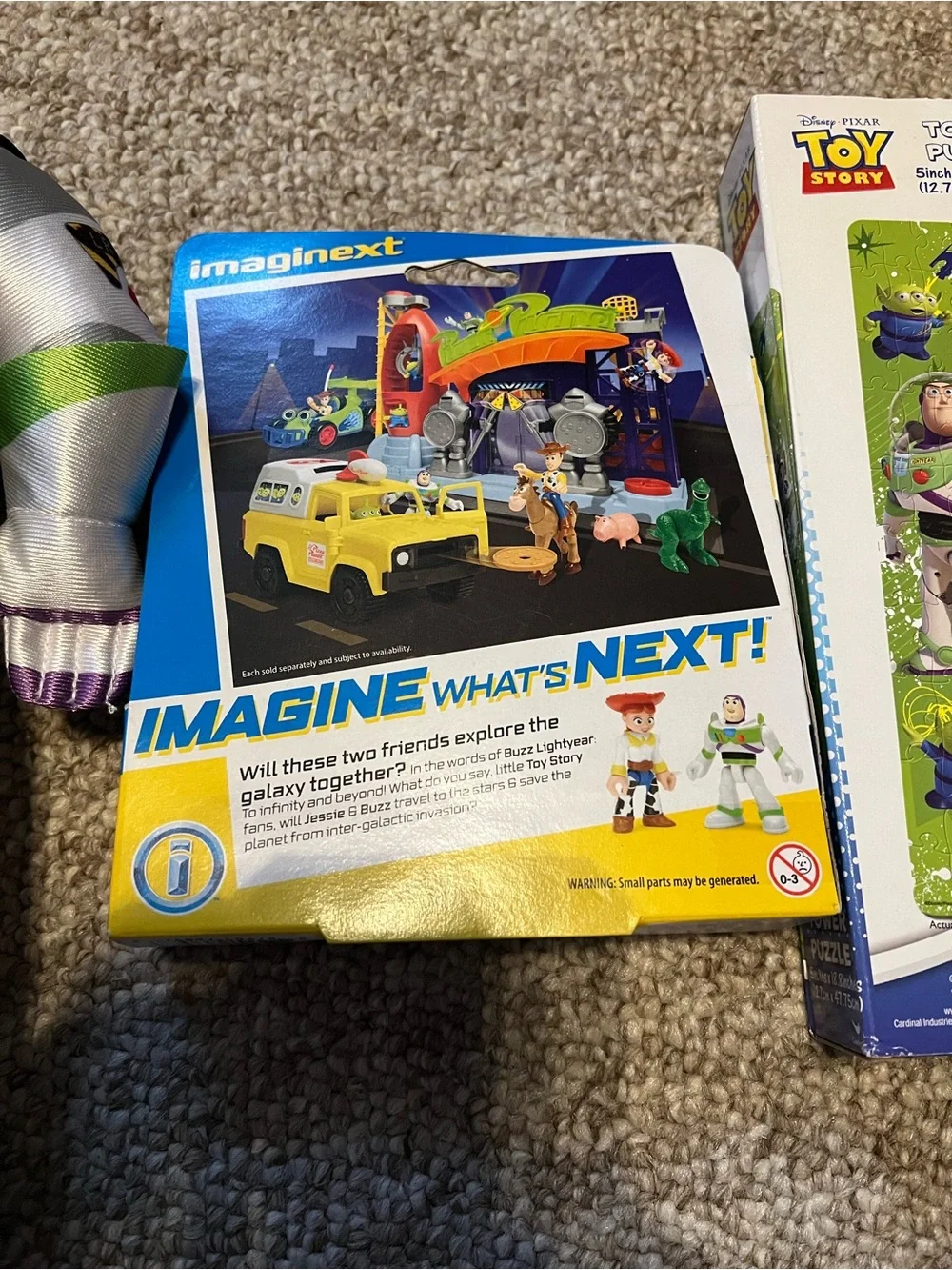 Disney Pixar Toy Story Buzz Lightyear Plush, imaginext figures and puzzle
